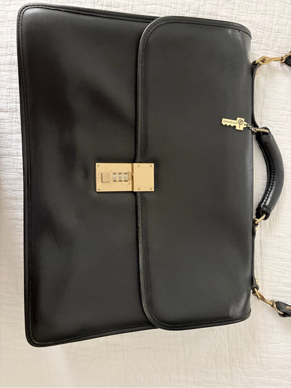 Vintage Jack George’s Black Leather Men's Briefcase with Gold Lock